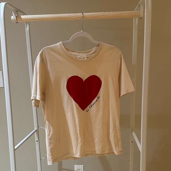 Sezane Tops - Sezane Beige Tee with Red Heart